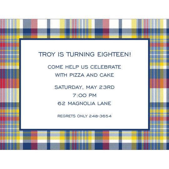 Navy and Red Madras Plaid Invitations